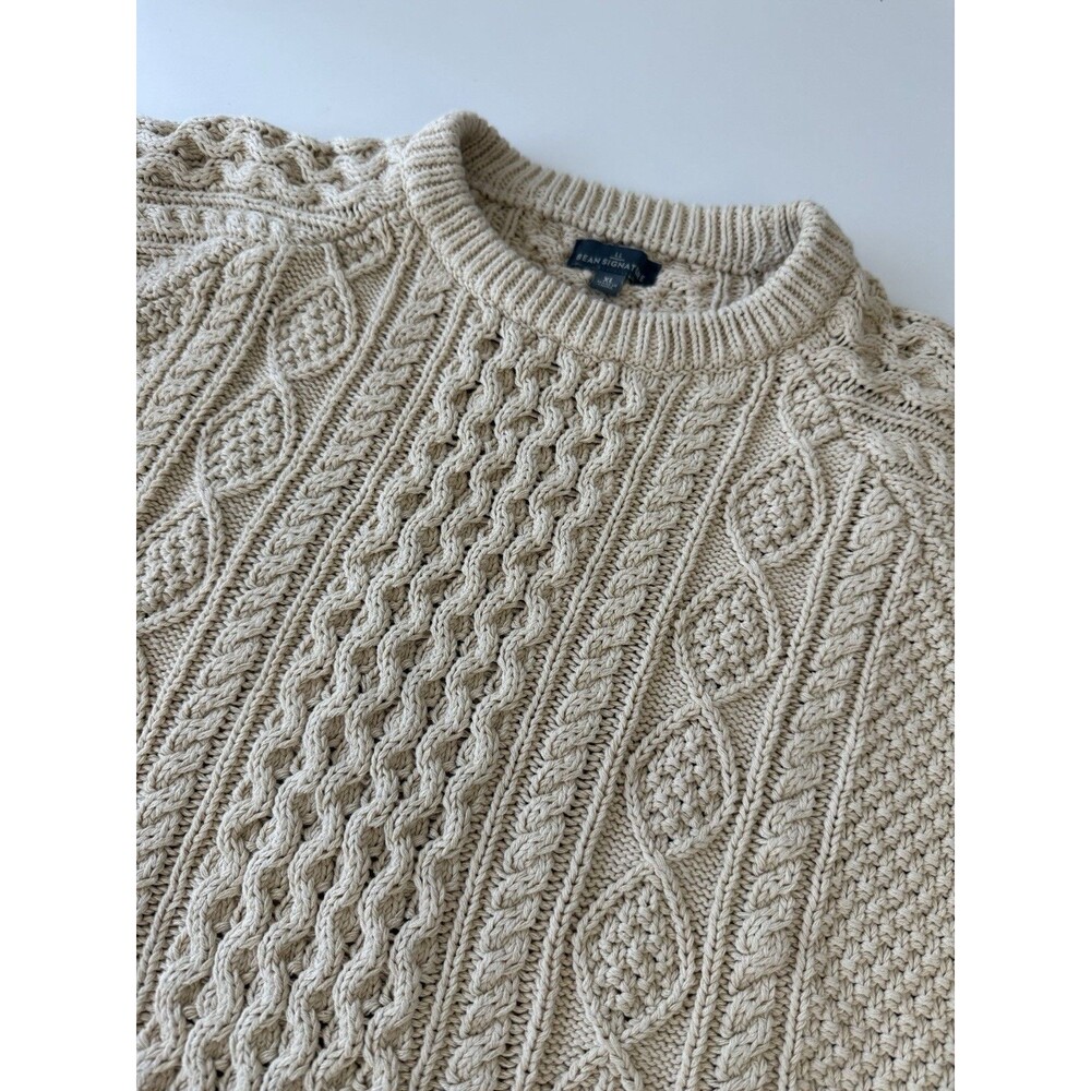 LL Bean Sweater Mens XL Cable Knit Signature Fisherman Sweater cotton 505183 Wea - Picture 1 of 12